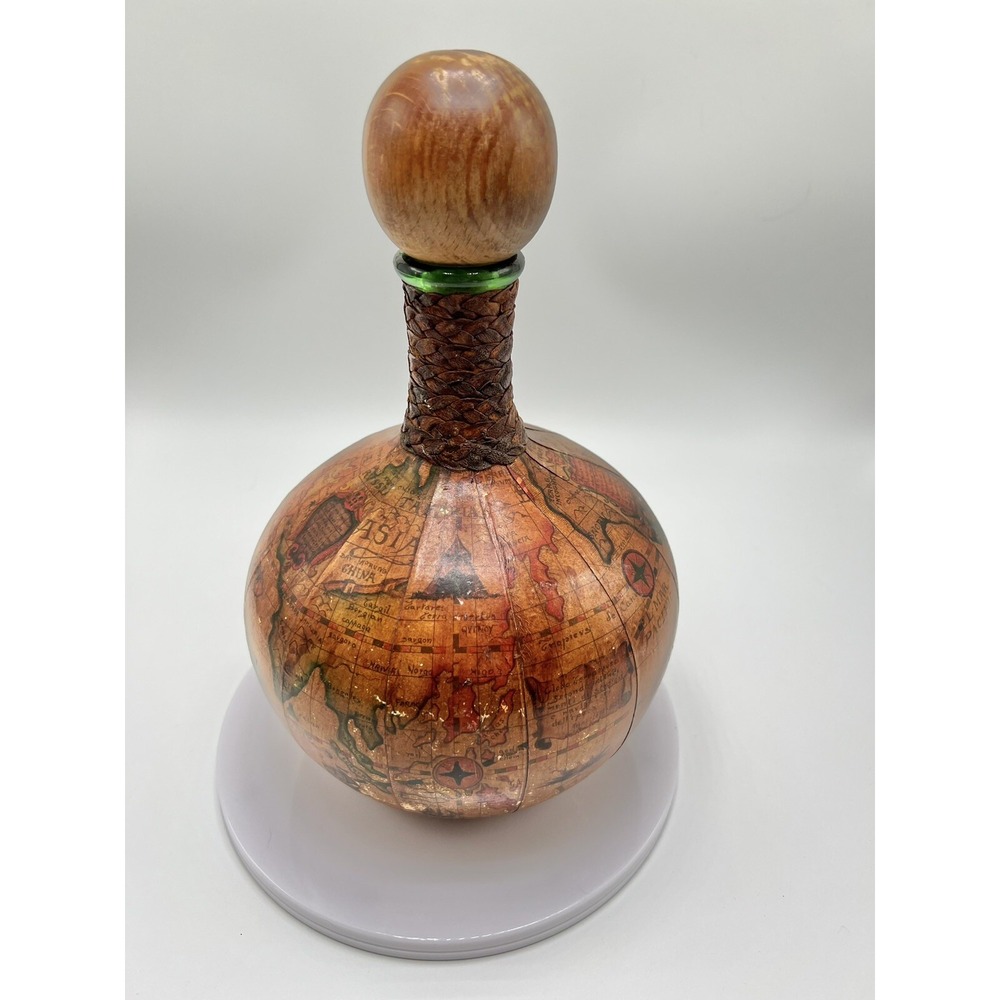 VINTAGE MID CENTURY ITALIAN HAND TOOLED LEATHER WRAPPED DECANTER BOTTLE Old Map